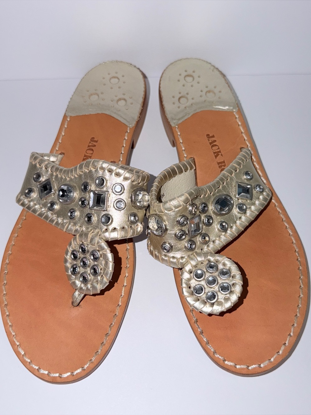 Jack Rogers Platinum Jeweled Leather Sandals